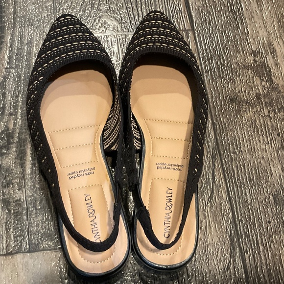 New, Cynthia Rowley Amelia Slingback Flat / Black-Tan Fabric, Size 8 - Picture 4 of 5